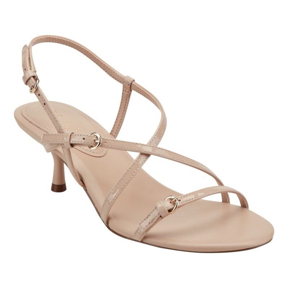 Marc Fisher LTD Nylah Sandals Women 6 Natural Patent Leather Strappy Kitten Heel